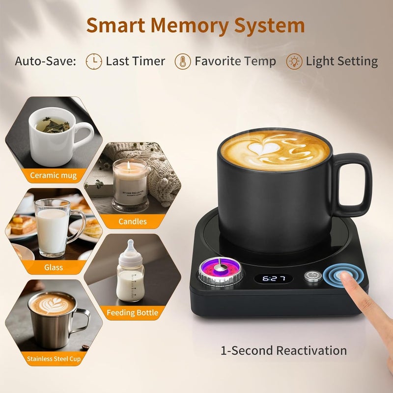 Vobaga Coffee Mug Warmer(No Mug) with Smart Memory System & 9-Temperature Setting, Coffee Cup Warmer with Customize Timer & Precise Minute Timing, Suitable for Work, Reading, Sleeping - Image 4